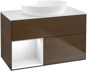 Тумба під раковину Villeroy & Boch Finion 100х50,1 см із підсвічуванням МДФ шпон волоського горіха/скло біле матове FA11GFGN