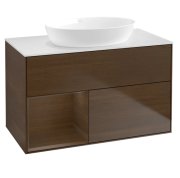 Тумба под раковину Villeroy & Boch Finion 100х50,1 см с подсветкой МДФ шпон грецкого ореха/стекло белое матовое FA11GNGN