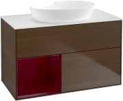 Тумба под раковину Villeroy & Boch Finion 100х50,1 см с подсветкой МДФ шпон грецкого ореха/стекло белое матовое FA11HBGN