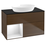 Тумба под раковину Villeroy & Boch Finion 100х50,1 см с подсветкой МДФ шпон грецкого ореха/стекло черное матовое FA12GFGN