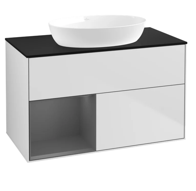 Тумба под раковину Villeroy & Boch Finion 100х50,1 см с подсветкой МДФ белый матовый лак/стекло черное матовое FA12GKMT