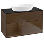 Тумба под раковину Villeroy & Boch Finion 100х50,1 см с подсветкой МДФ шпон грецкого ореха/стекло черное матовое FA12GNGN