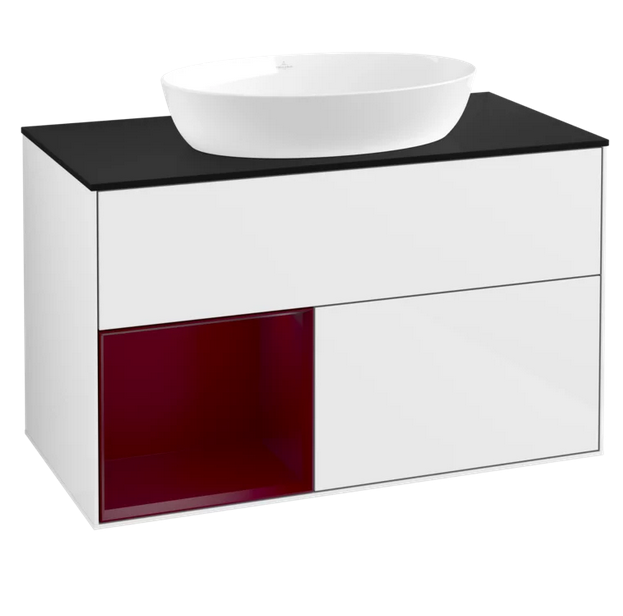 Тумба под раковину Villeroy & Boch Finion 100х50,1 см с подсветкой МДФ глянцевый белый лак/стекло черное матовое FA12HBGF