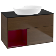 Тумба под раковину Villeroy & Boch Finion 100х50,1 см с подсветкой МДФ шпон грецкого ореха/стекло черное матовое FA12HBGN