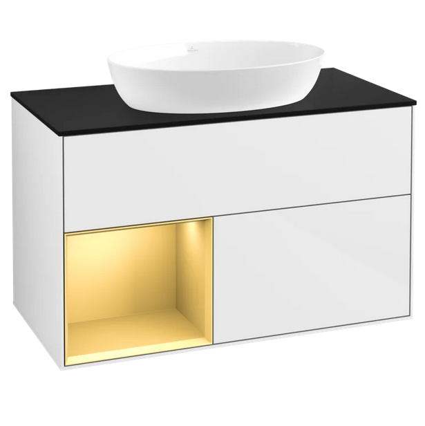 Тумба под раковину Villeroy & Boch Finion 100х50,1 см с подсветкой МДФ глянцевый белый лак/стекло черное матовое FA12HFGF