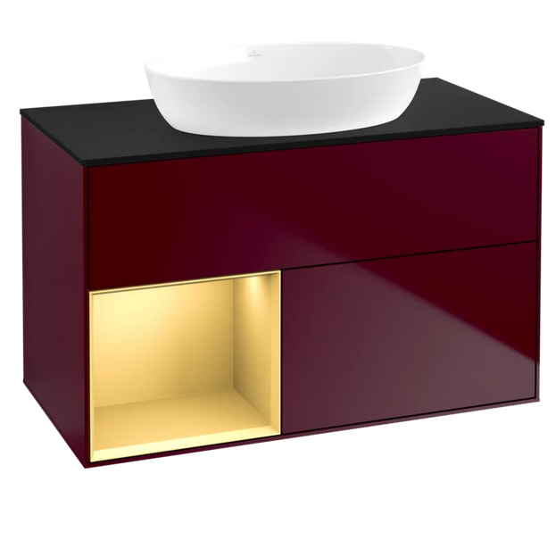 Тумба под раковину Villeroy & Boch Finion 100х50,1 см с подсветкой МДФ пион матовый лак/стекло черное матовое FA12HFHB