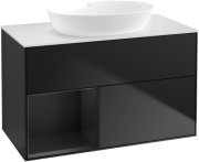 Тумба под раковину Villeroy & Boch Finion 100х50,1 см с подсветкой МДФ черный матовый лак/стекло белое матовое FA11PDPD