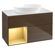 Тумба під раковину Villeroy & Boch Finion 100х50,1 см із підсвічуванням МДФ шпон волоського горіха/скло біле матове FA11HFGN