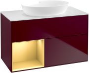 Тумба під раковину Villeroy & Boch Finion 100х50,1 см з підсвічуванням МДФ півонія матовий лак/скло біле матове FA11HFHB