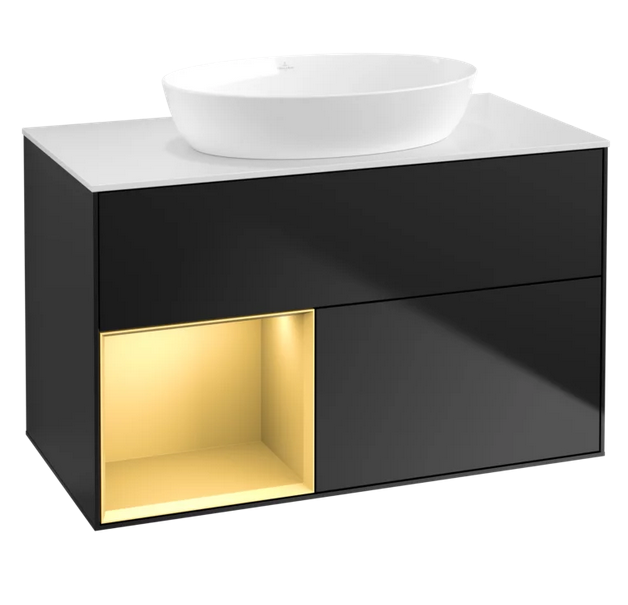 Тумба під раковину Villeroy & Boch Finion 100х50,1 см із підсвічуванням МДФ чорний матовий лак/скло біле матове FA11HFPD