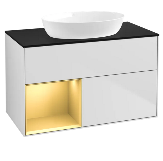 Тумба под раковину Villeroy & Boch Finion 100х50,1 см с подсветкой МДФ белый матовый лак/стекло черное матовое FA12HFMT
