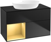 Тумба під раковину Villeroy & Boch Finion 100х50,1 см із підсвічуванням МДФ чорний матовий лак/скло чорне матове FA12HFPD