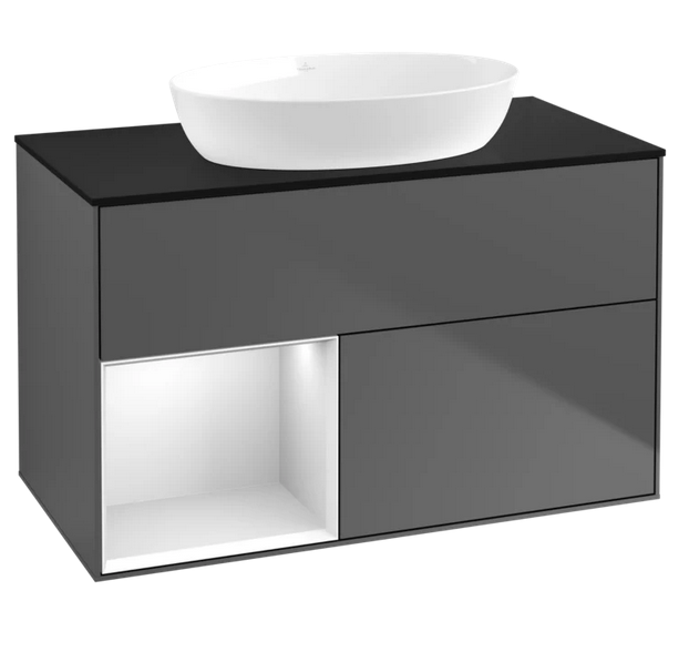 Тумба під раковину Villeroy & Boch Finion 100х50,1 см з підсвічуванням антрацит матовий лак/скло чорне матове FA12MTGK