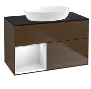 Тумба под раковину Villeroy & Boch Finion 100х50,1 см с подсветкой МДФ шпон грецкого ореха/стекло черное матовое FA12MTGN