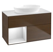 Тумба під раковину Villeroy & Boch Finion 100х50,1 см із підсвічуванням МДФ шпон волоського горіха/скло біле матове FA11MTGN