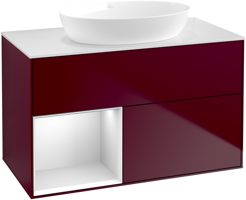 Тумба під раковину Villeroy & Boch Finion 100х50,1 см з підсвічуванням МДФ півонія матовий лак/скло біле матове FA11MTHB