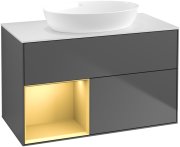 Тумба під раковину Villeroy & Boch Finion 100х50,1 см з підсвічуванням антрацит матовий лак/скло біле матове FA11HFGK