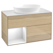 Тумба под раковину Villeroy & Boch Finion 100х50,1 см с подсветкой МДФ шпон дуба/стекло белое матовое FA11GFPC