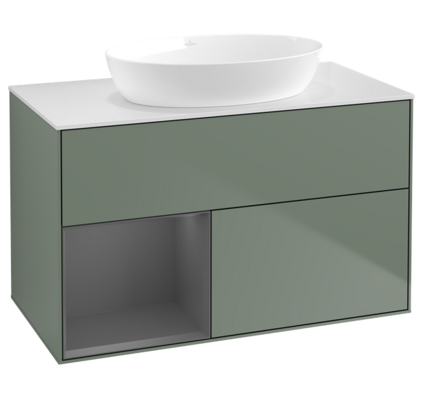 Тумба под раковину Villeroy & Boch Finion 100х50,1 см с подсветкой МДФ оливковый матовый лак/стекло белое матовое FA11GKGM