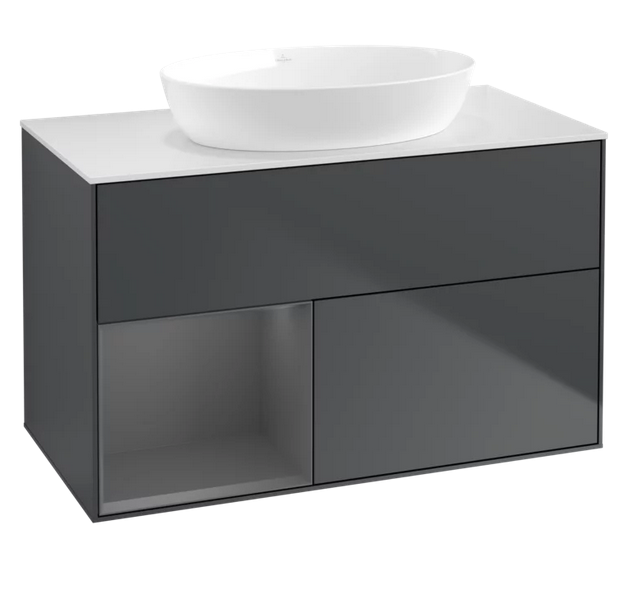 Тумба под раковину Villeroy & Boch Finion 100х50,1 см с подсветкой МДФ темно-синий матовый лак/стекло белое матовое FA11GKHG