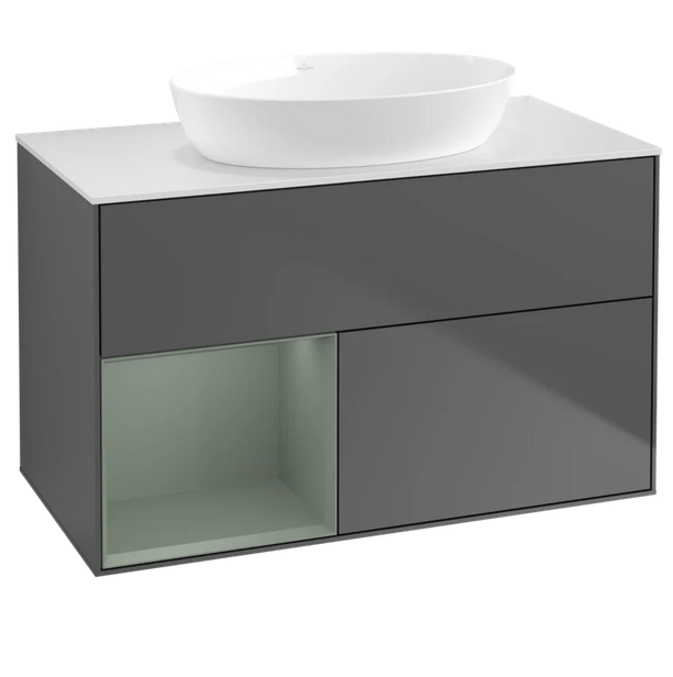 Тумба под раковину Villeroy & Boch Finion 100х50,1 см с подсветкой МДФ антрацит матовый лак/стекло белое матовое FA11GMGK