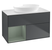 Тумба под раковину Villeroy & Boch Finion 100х50,1 см с подсветкой МДФ темно-синий матовый лак/стекло белое матовое FA11GMHG