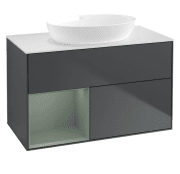 Тумба под раковину Villeroy & Boch Finion 100х50,1 см с подсветкой МДФ темно-синий матовый лак/стекло белое матовое FA11GMHG