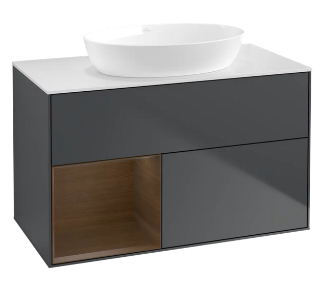 Тумба под раковину Villeroy & Boch Finion 100х50,1 см с подсветкой МДФ темно-синий матовый лак/стекло белое матовое FA11GNHG