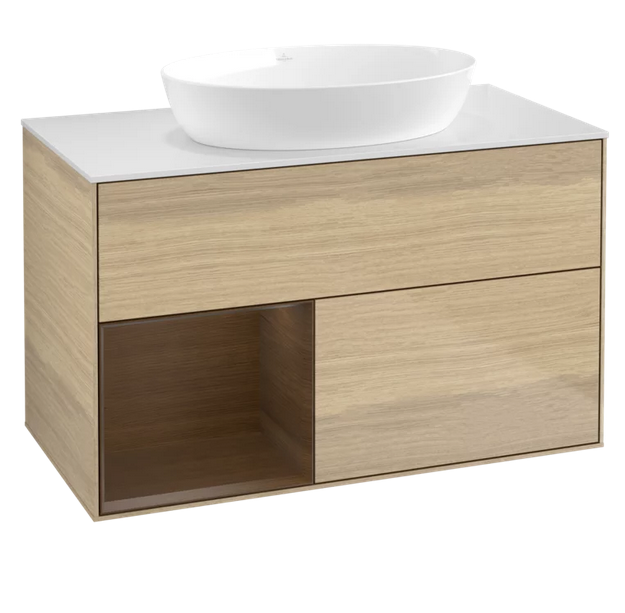 Тумба под раковину Villeroy & Boch Finion 100х50,1 см с подсветкой МДФ шпон дуба/стекло белое матовое FA11GNPC