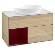 Тумба под раковину Villeroy & Boch Finion 100х50,1 см с подсветкой МДФ шпон дуба/стекло белое матовое FA11HBPC