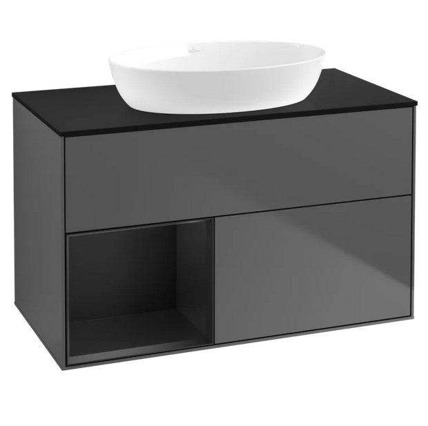 Тумба под раковину Villeroy & Boch Finion 100х50,1 см с подсветкой МДФ антрацит матовый лак/стекло черное матовое FA12PDGK