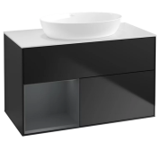 Тумба под раковину Villeroy & Boch Finion 100х50,1 см с подсветкой МДФ черный матовый лак/стекло белое матовое FA11HGPD