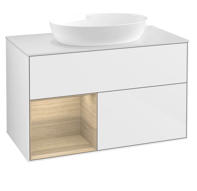 Тумба под раковину Villeroy & Boch Finion 100х50,1 см с подсветкой МДФ глянцевый белый лак/стекло белое матовое FA11PCGF