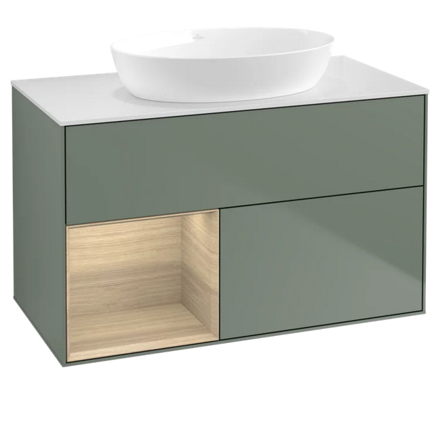 Тумба под раковину Villeroy & Boch Finion 100х50,1 см с подсветкой МДФ оливковый матовый лак/стекло белое матовое FA11PCGM