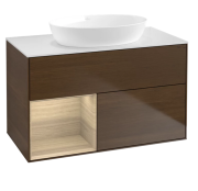 Тумба под раковину Villeroy & Boch Finion 100х50,1 см с подсветкой МДФ шпон грецкого ореха/стекло белое матовое FA11PCGN