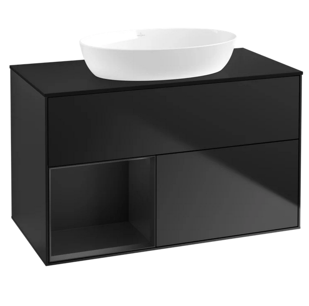 Тумба под раковину Villeroy & Boch Finion 100х50,1 см с подсветкой МДФ черный матовый лак/стекло черное матовое FA12PDPD