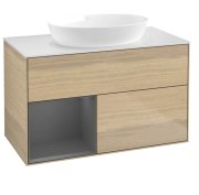 Тумба под раковину Villeroy & Boch Finion 100х50,1 см с подсветкой МДФ шпон дуба/стекло белое матовое FA11GKPC