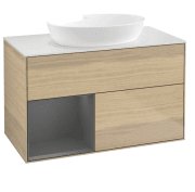 Тумба под раковину Villeroy & Boch Finion 100х50,1 см с подсветкой МДФ шпон дуба/стекло белое матовое FA11GKPC