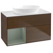 Тумба под раковину Villeroy & Boch Finion 100х50,1 см с подсветкой МДФ шпон грецкого ореха/стекло белое матовое FA11GMGN