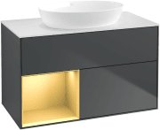Тумба под раковину Villeroy & Boch Finion 100х50,1 см с подсветкой МДФ темно-синий матовый лак/стекло белое матовое FA11HFHG