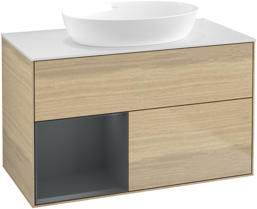 Тумба под раковину Villeroy & Boch Finion 100х50,1 см с подсветкой МДФ шпон дуба/стекло белое матовое FA11HGPC