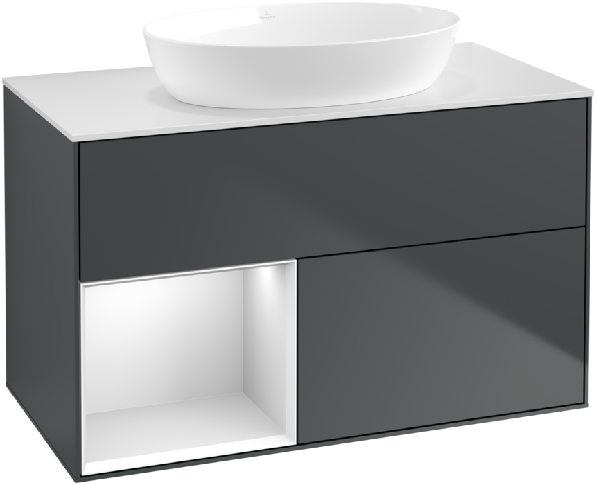 Тумба под раковину Villeroy & Boch Finion 100х50,1 см с подсветкой МДФ темно-синий матовый лак/стекло белое матовое  FA11MTHG