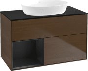 Тумба под раковину Villeroy & Boch Finion 100х50,1 см с подсветкой МДФ шпон грецкого ореха/стекло черное матовое FA12PDGN