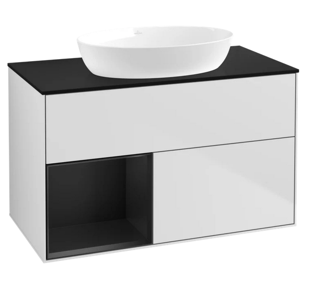 Тумба под раковину Villeroy & Boch Finion 100х50,1 см с подсветкой МДФ белый матовый лак/стекло черное матовое FA12PDMT