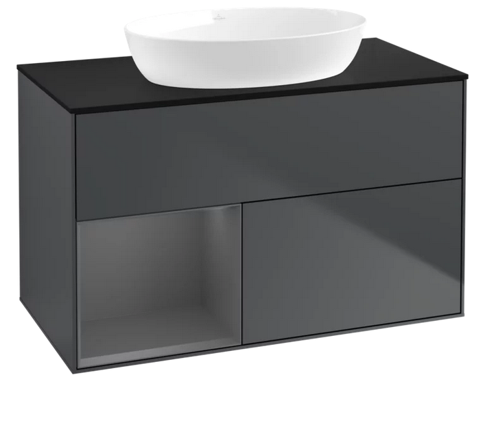 Тумба под раковину Villeroy & Boch Finion 100х50,1 см с подсветкой МДФ темно-синий матовый лак/стекло черное матовое FA12GKHG