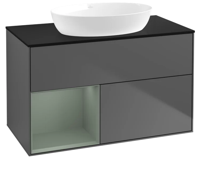 Тумба под раковину Villeroy & Boch Finion 100х50,1 см с подсветкой МДФ антрацит матовый лак/стекло черное матовое FA12GMGK