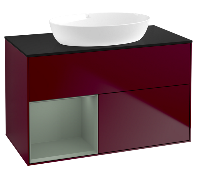 Тумба под раковину Villeroy & Boch Finion 100х50,1 см с подсветкой МДФ пион матовый лак/стекло черное матовое FA12GMHB