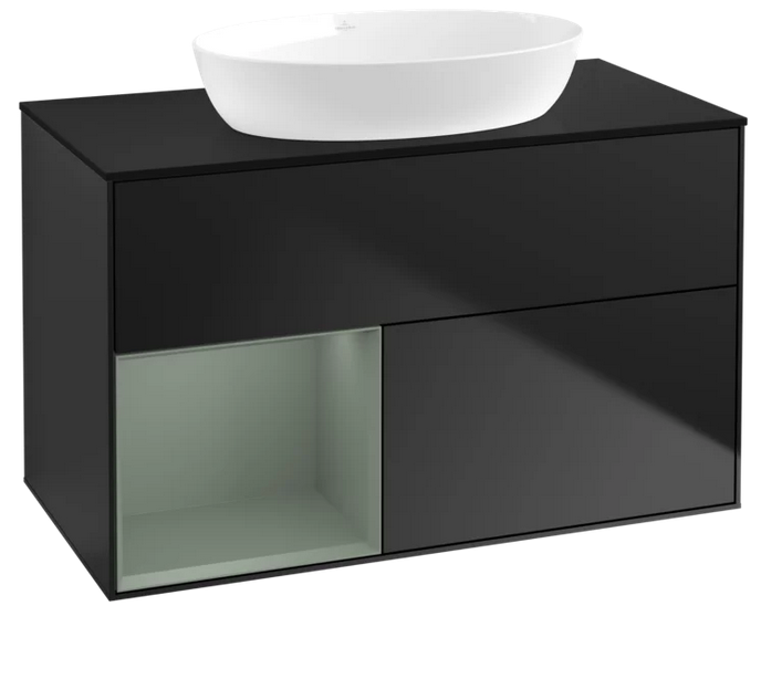 Тумба під раковину Villeroy & Boch Finion 100х50,1 см із підсвічуванням МДФ чорний матовий лак/скло чорне матове FA12GMPD
