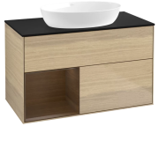 Тумба под раковину Villeroy & Boch Finion 100х50,1 см с подсветкой МДФ шпон дуба/стекло черное матовое FA12GNPC