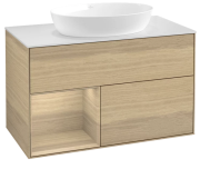 Тумба под раковину Villeroy & Boch Finion 100х50,1 см с подсветкой МДФ шпон дуба/стекло белое матовое FA11PCPC